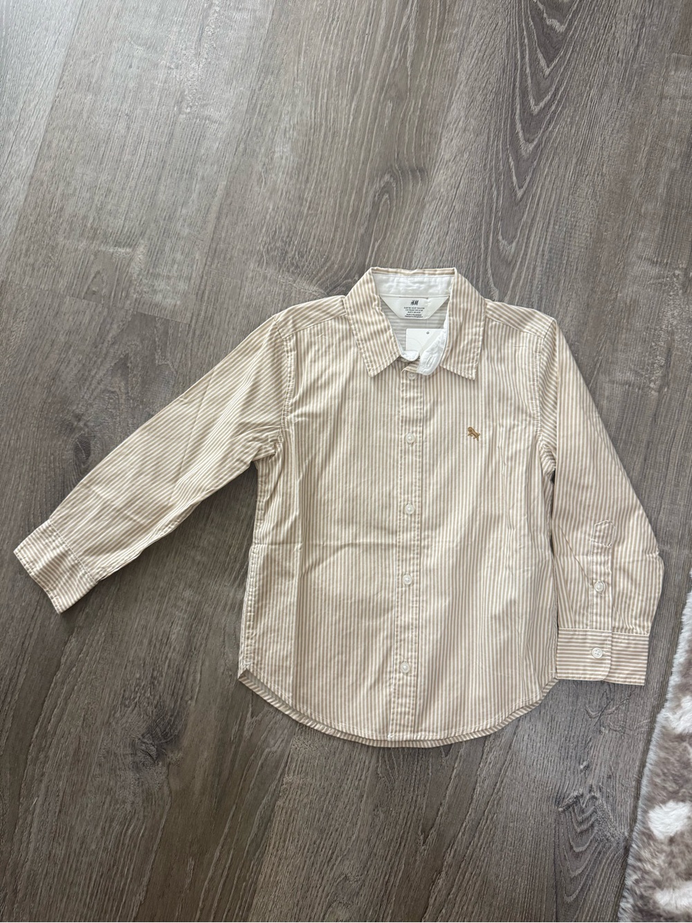 H&M Beige and White Striped Button-Down Shirt